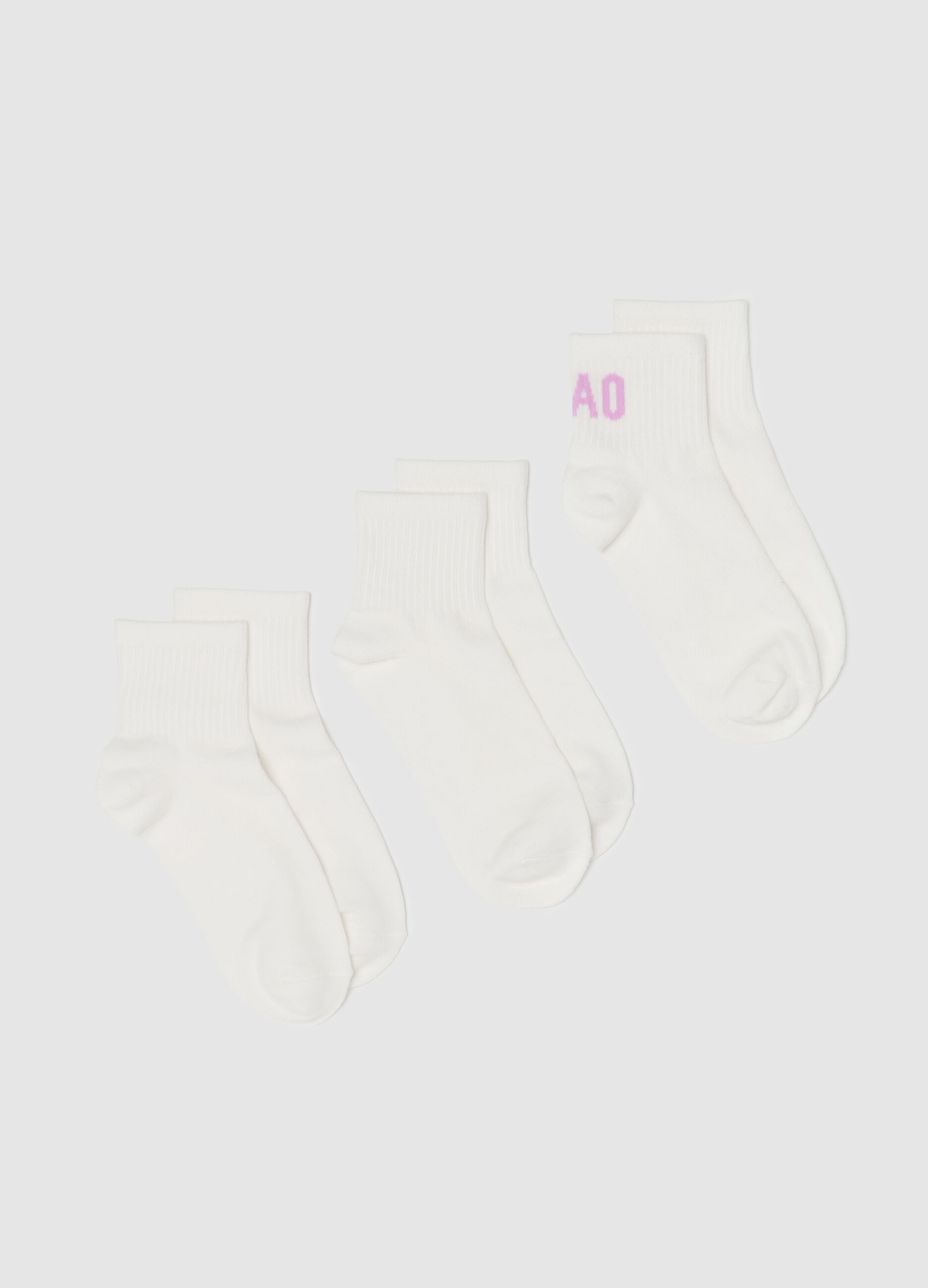Three-pair pack short white ribbed socks