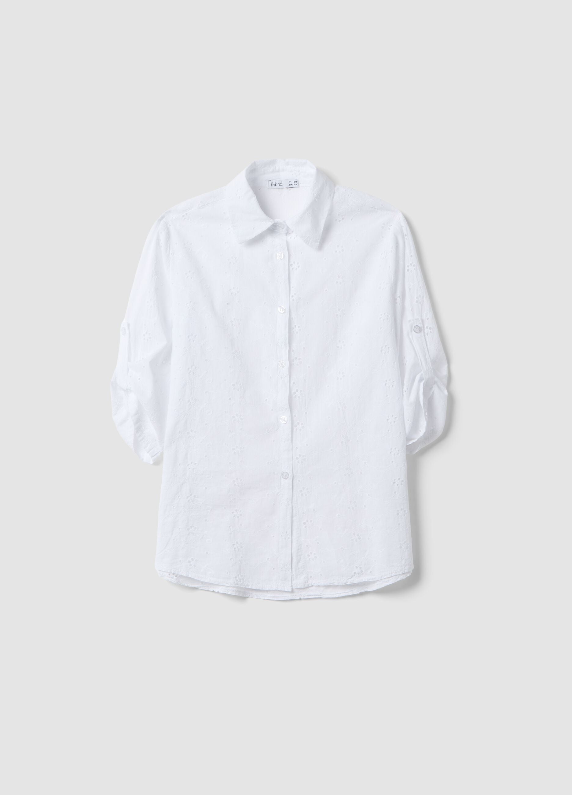 White broderie anglaise pure cotton shirt, regular fit