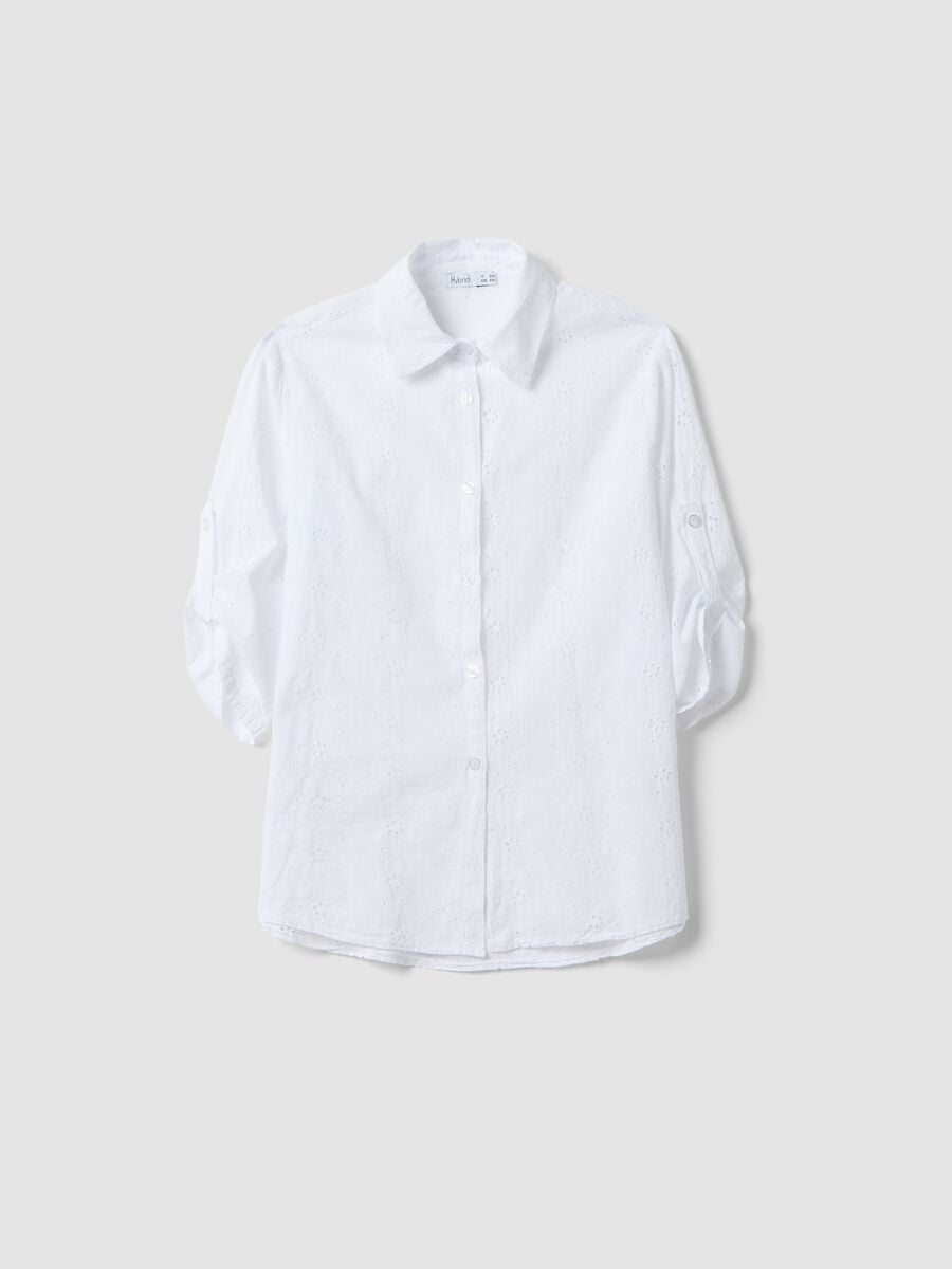 Camicia bianca traforata in puro cotone regular fit_4