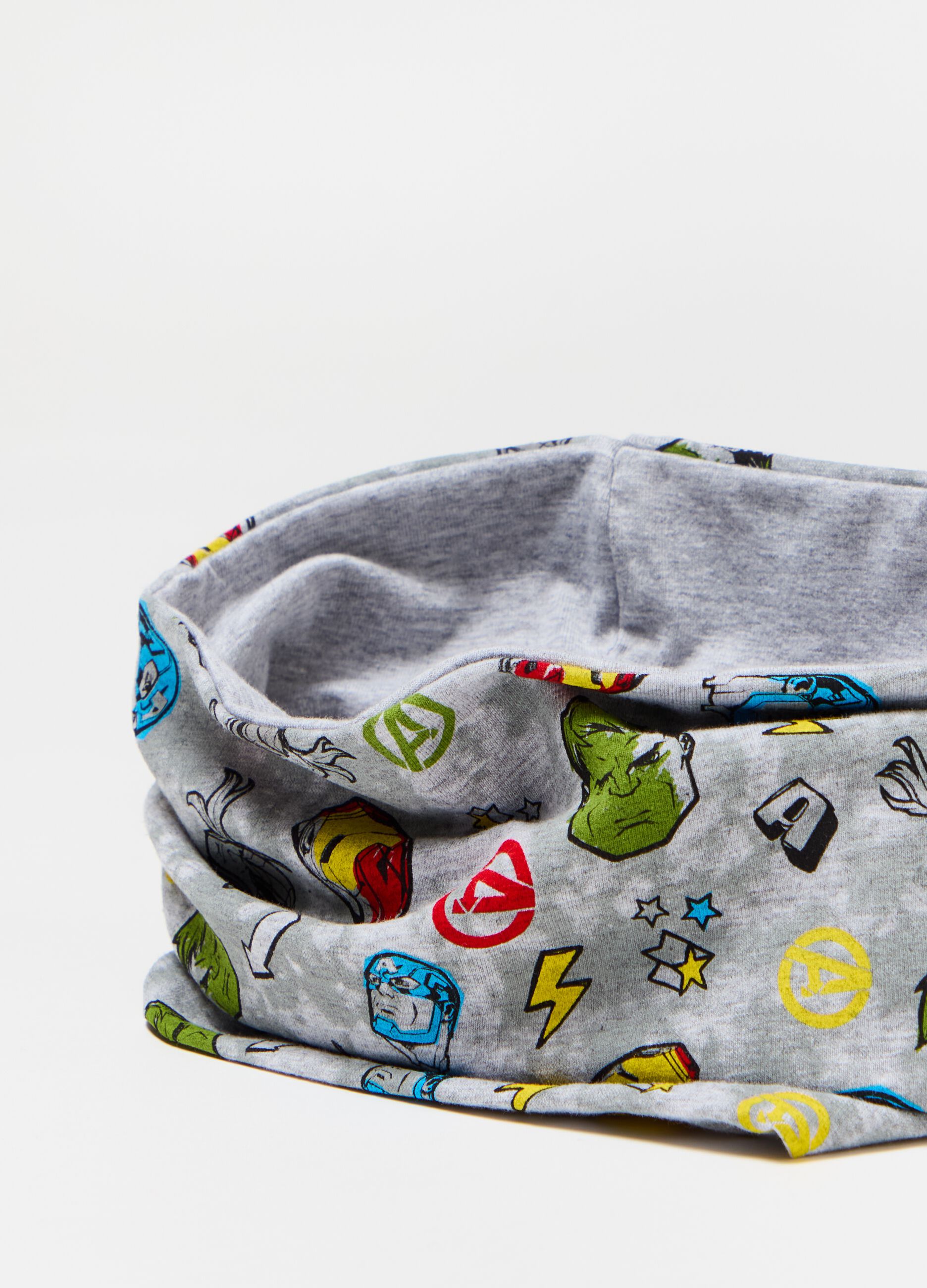 Stretch neck warmer with superheroes print