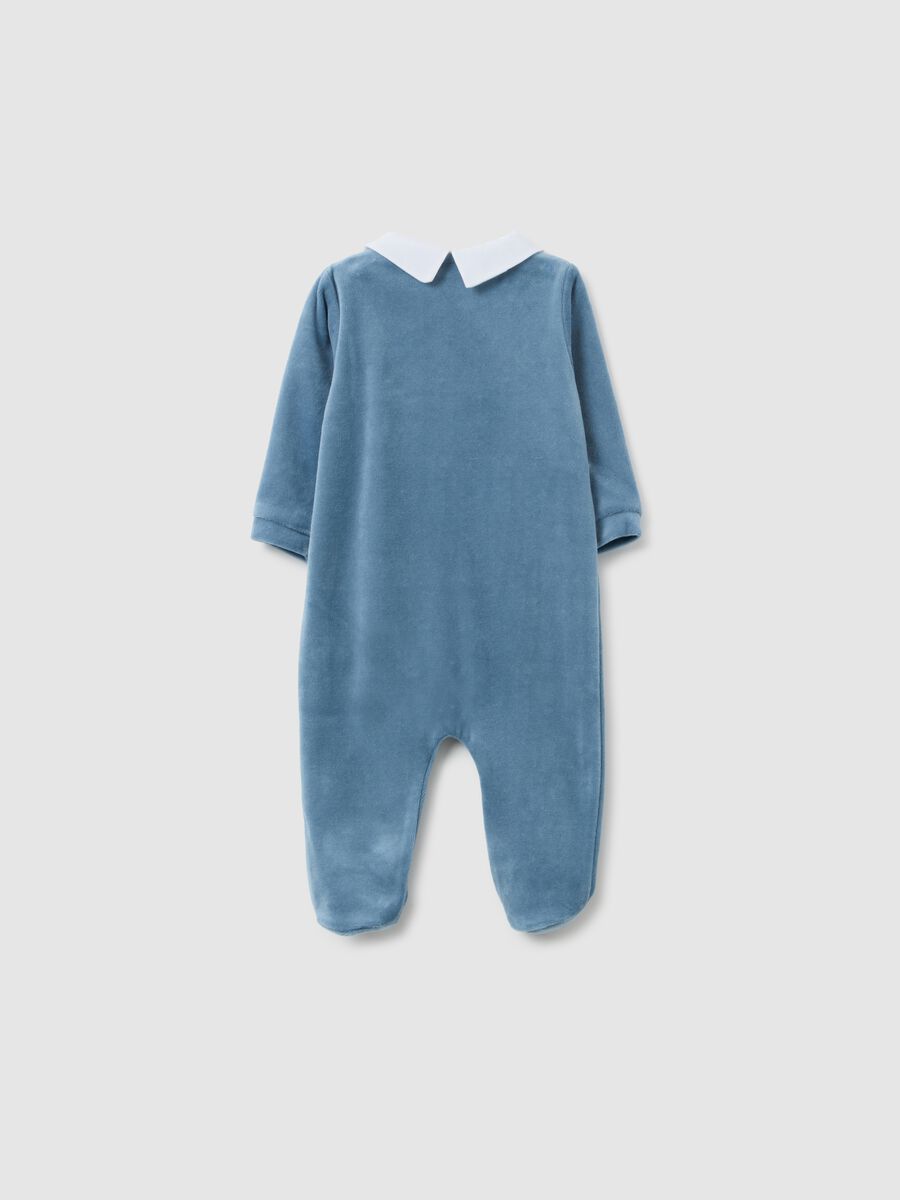 Tutina intera blu da neonato in misto cotone regular fit con ricamo_1