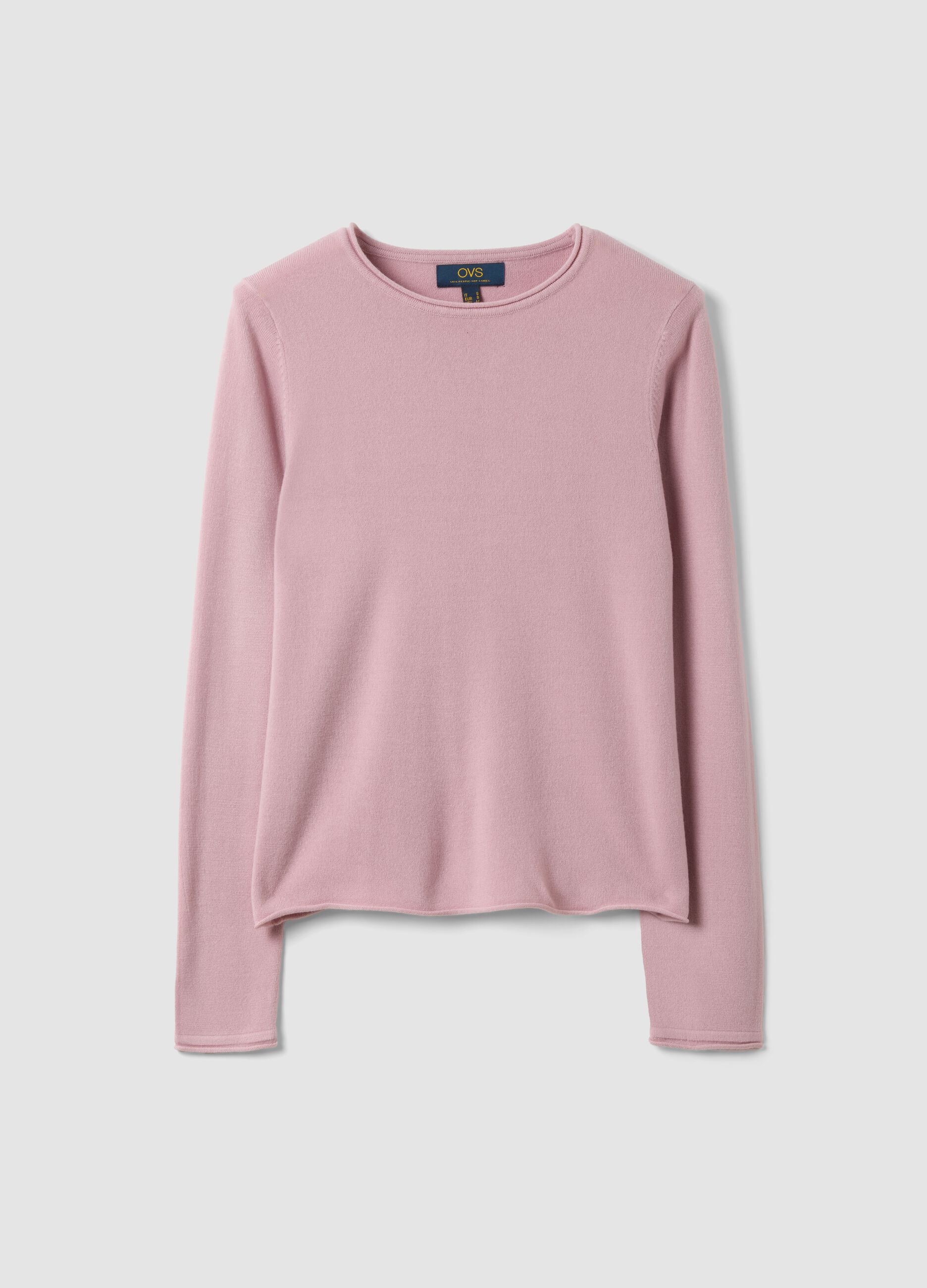 Pink fitted long-sleeve crew-neck top