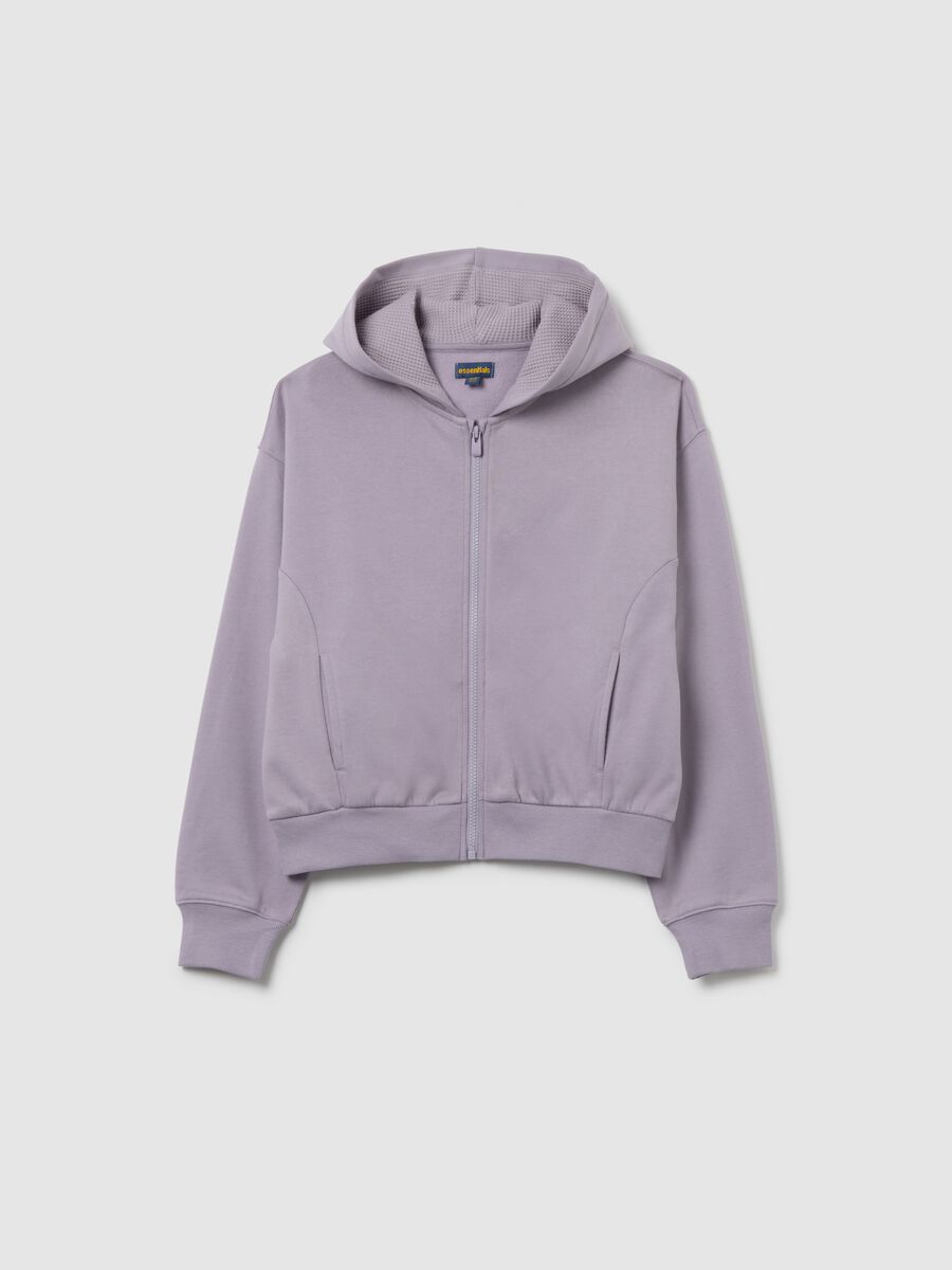 Felpa viola da ragazza in puro cotone regular fit con cappuccio e zip_0
