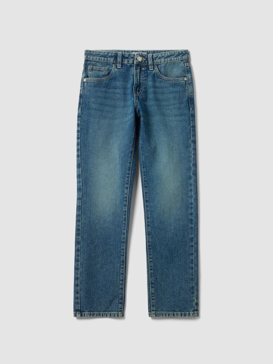 Jeans blu in puro cotone regular fit per ragazzo_0