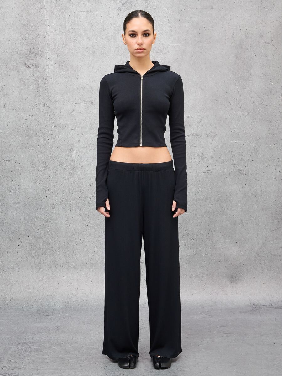 Ribbed Fluid Trousers Black_0