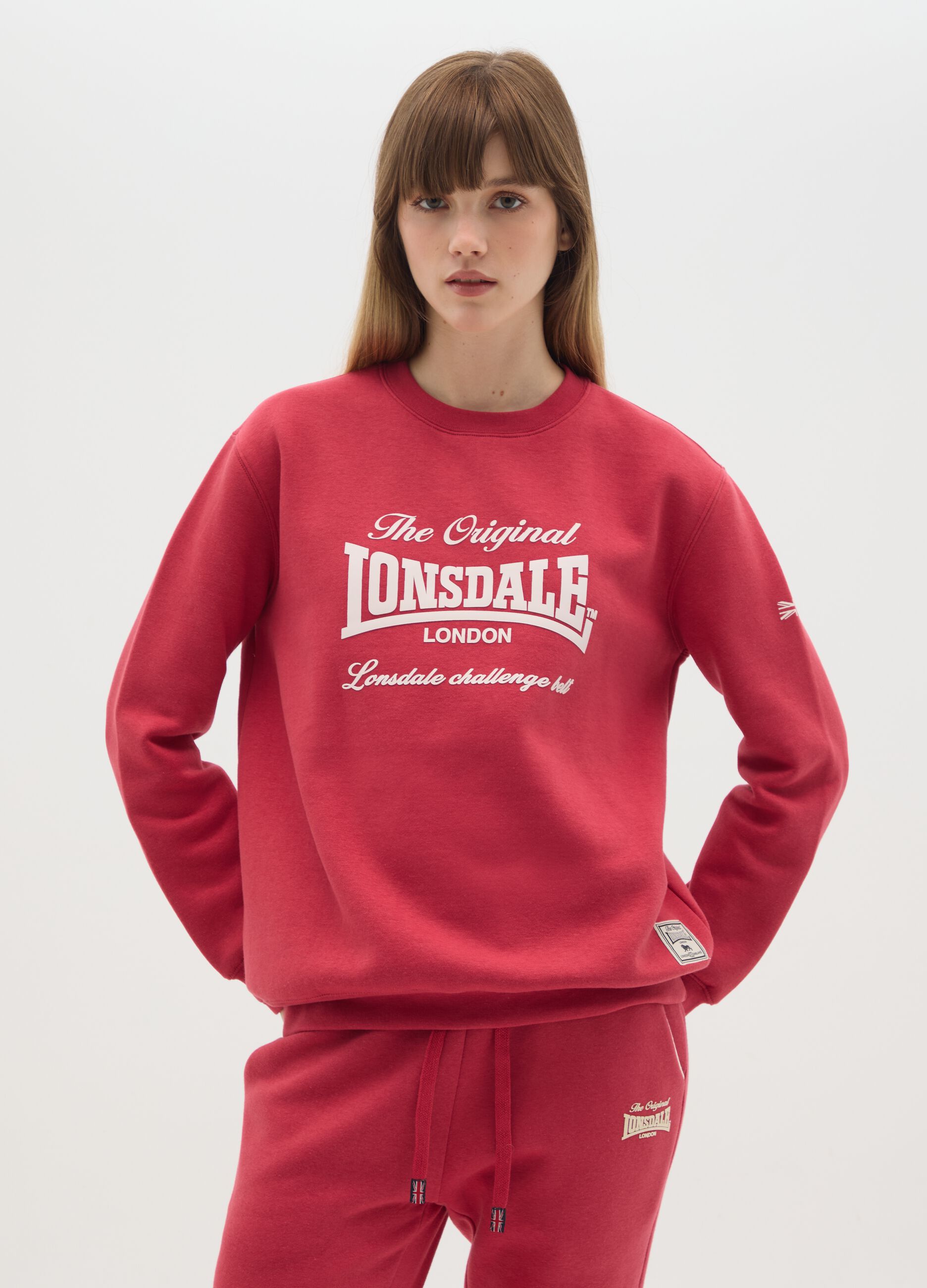Red cotton-blend sweatshirt with print