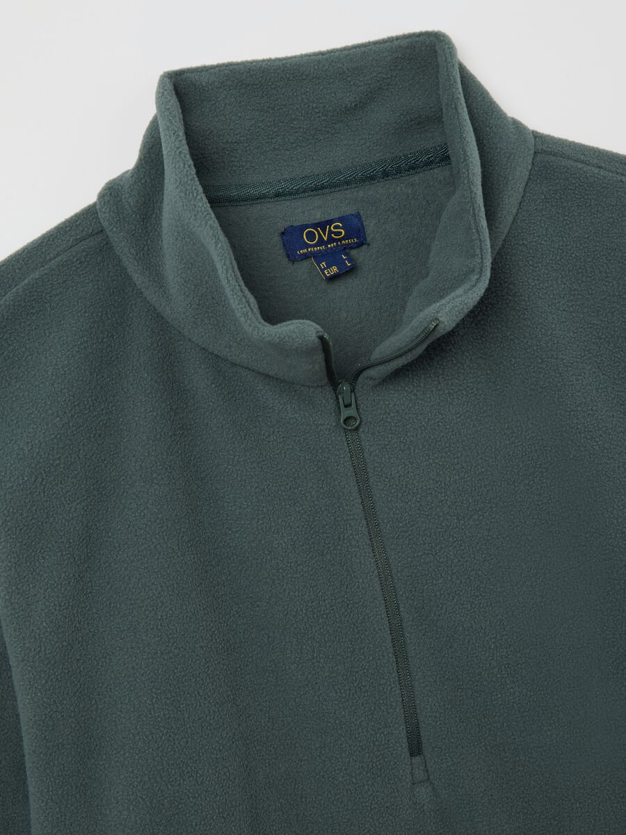 Felpa verde in pile con mezza zip_5