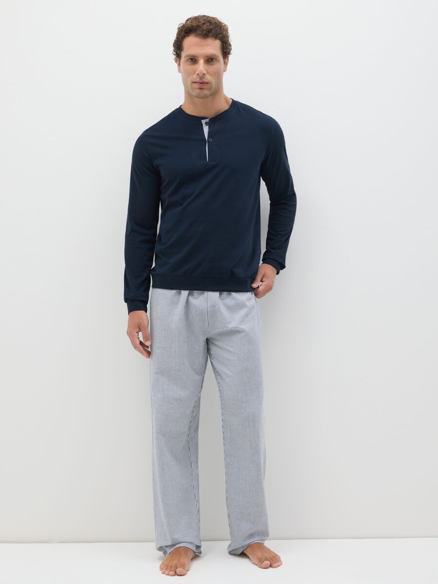 Pigiama in puro cotone blu e grigio regular fit_0