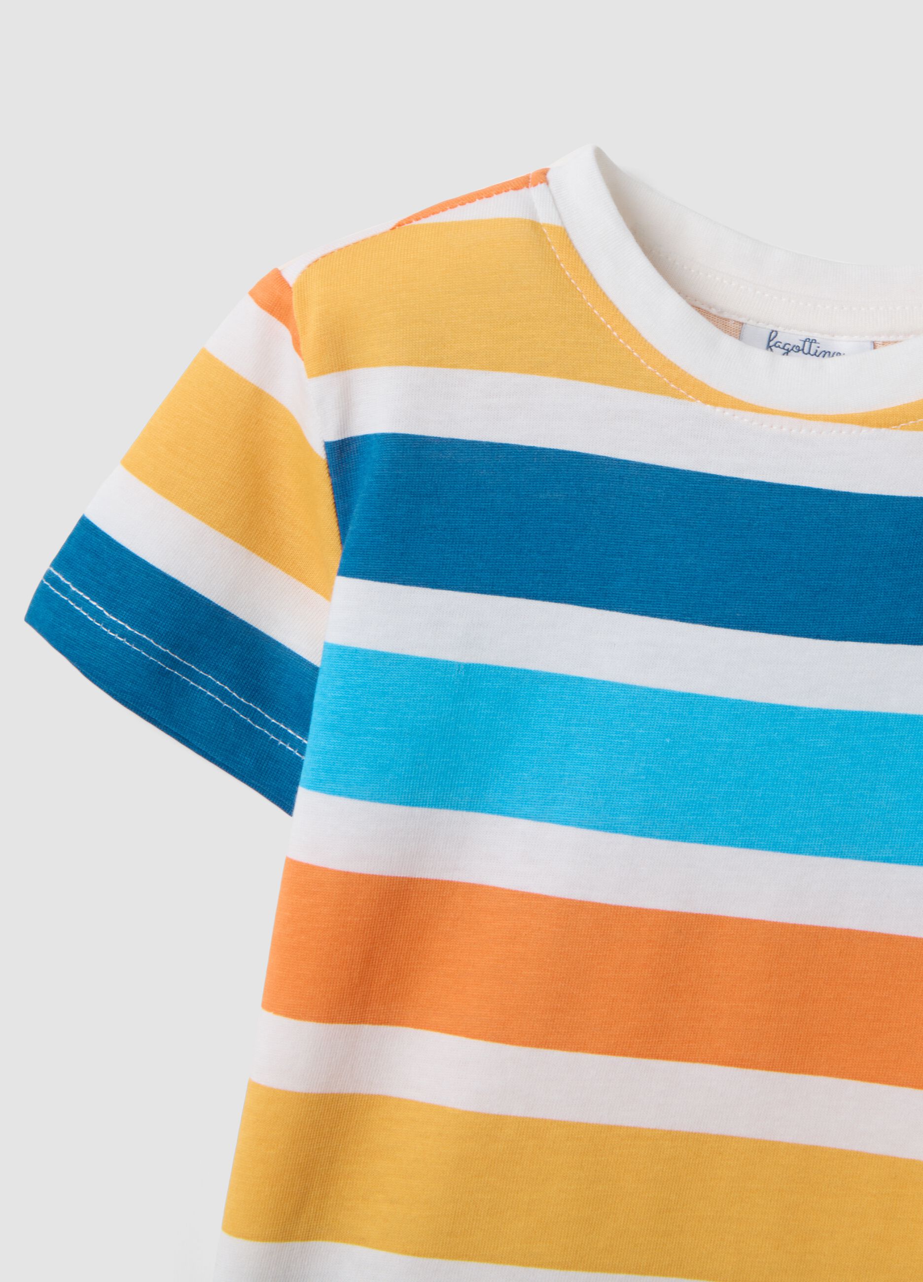 Boys&rsquo; multicolour striped pure cotton T-shirt, regular fit