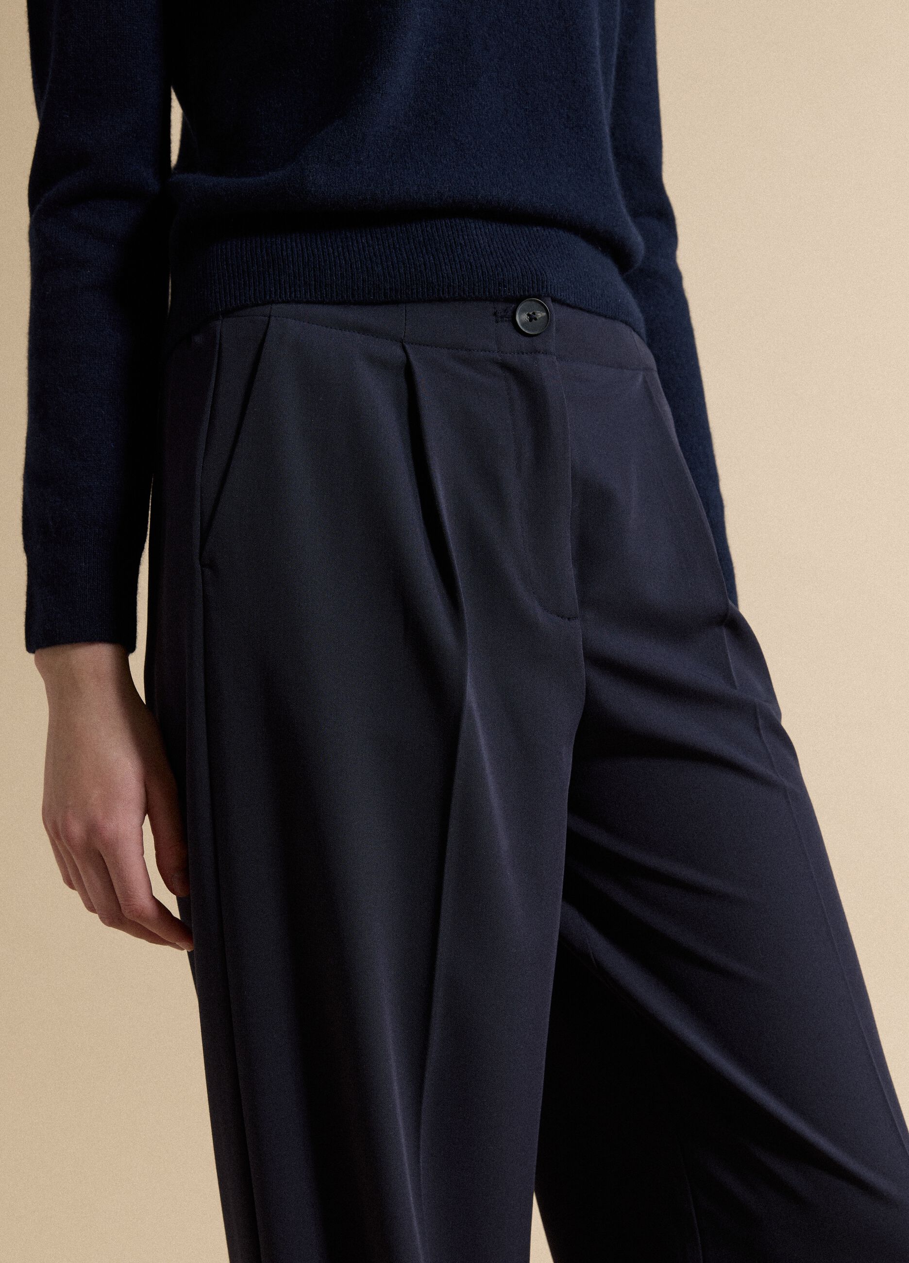 Navy stretch viscose formal trousers, regular fit