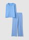 Pigiama in puro cotone azzurro regular fit con volant_0