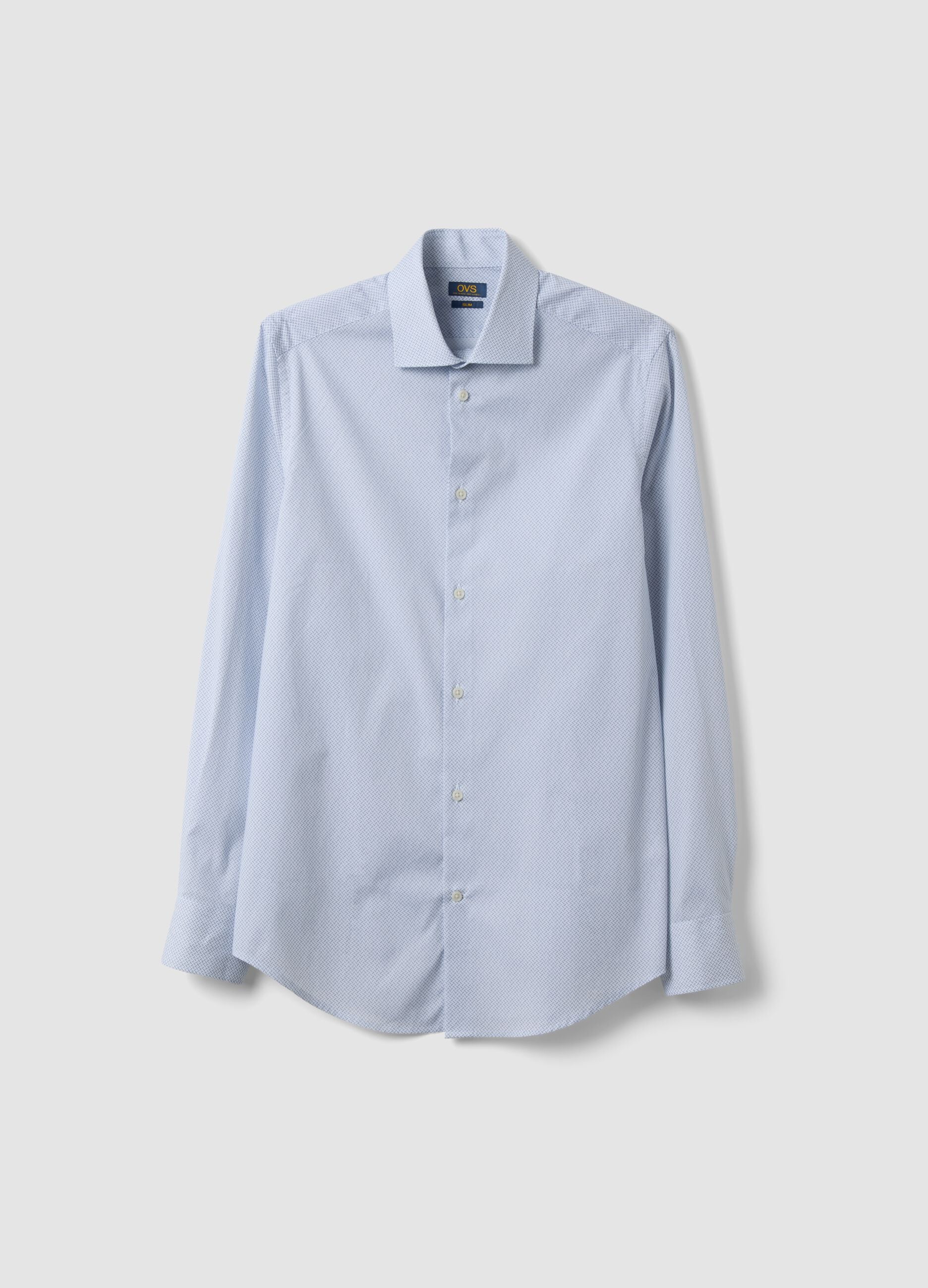 Light blue stretch cotton poplin shirt with cutaway collar