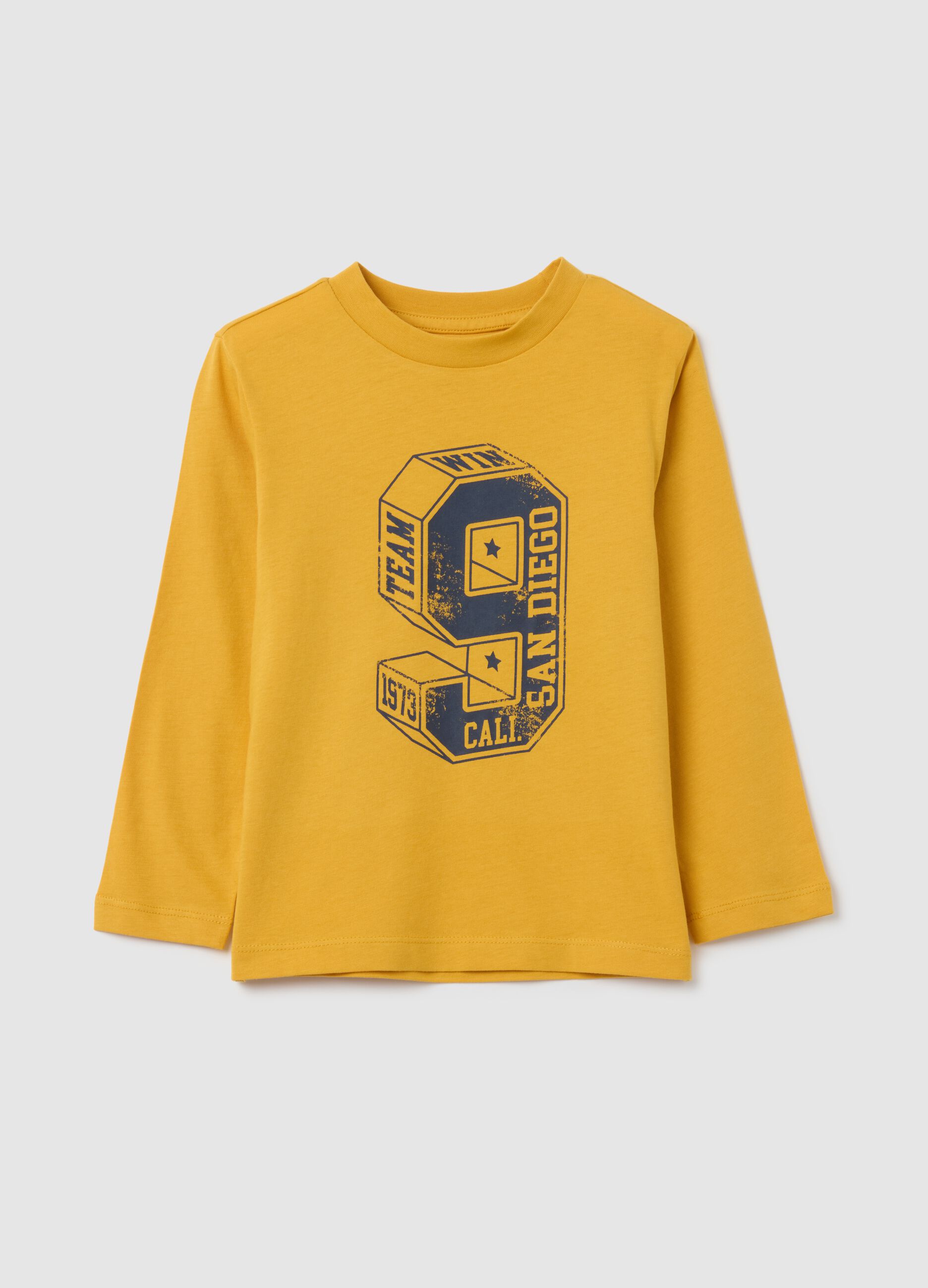 Yellow pure cotton children's jumper regular fit with print