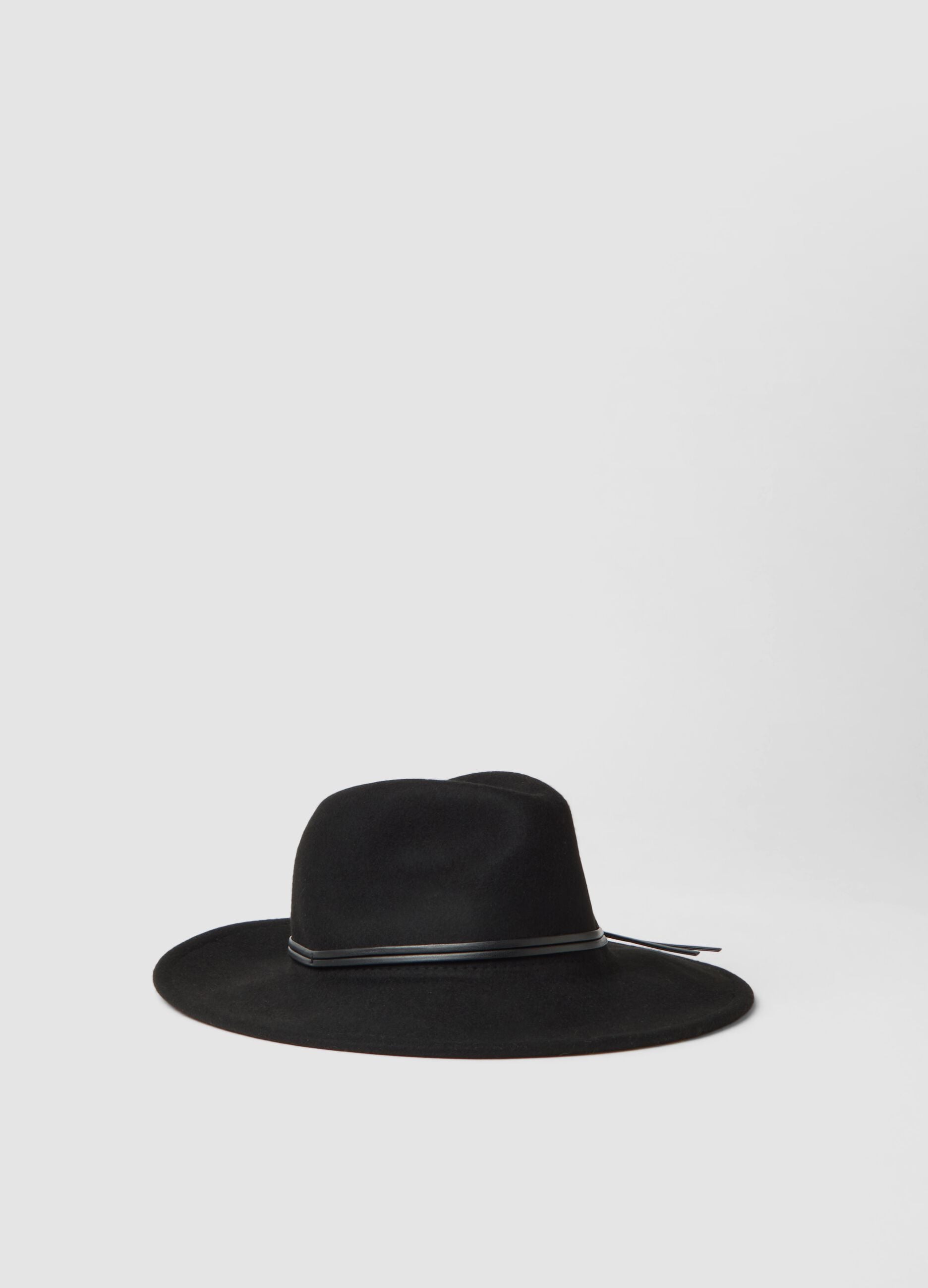 Black pure wool wide-brim hat
