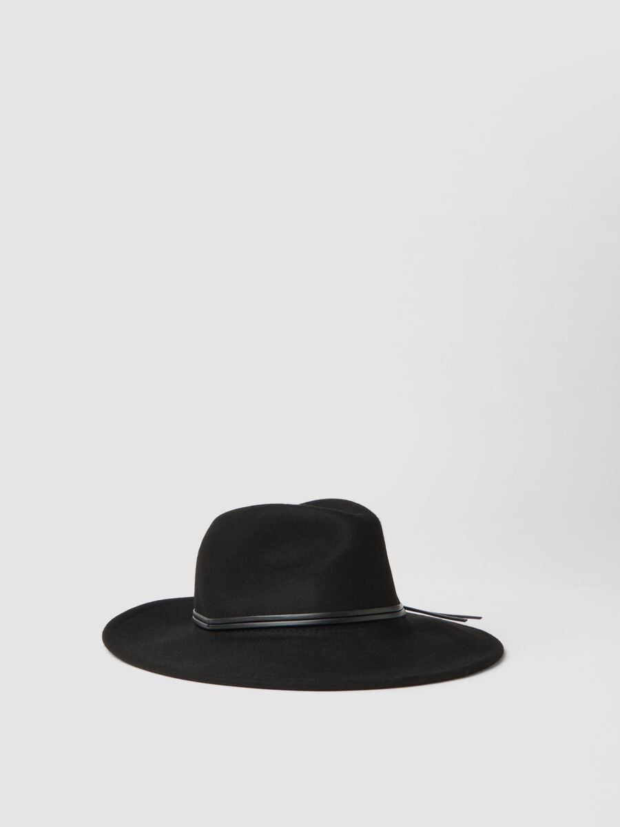Black pure wool wide-brim hat_0