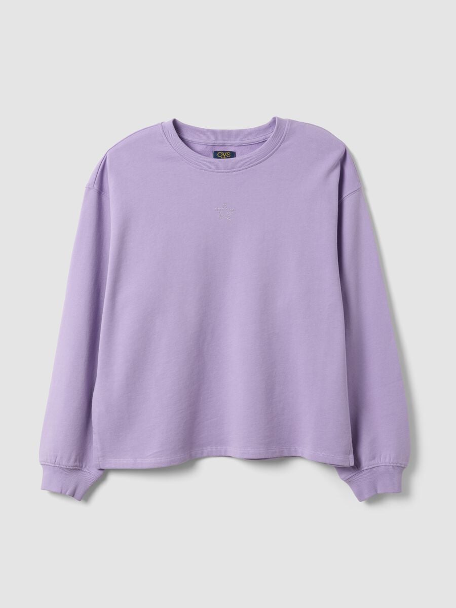 Felpa viola in puro cotone con stella per ragazza relaxed fit_0