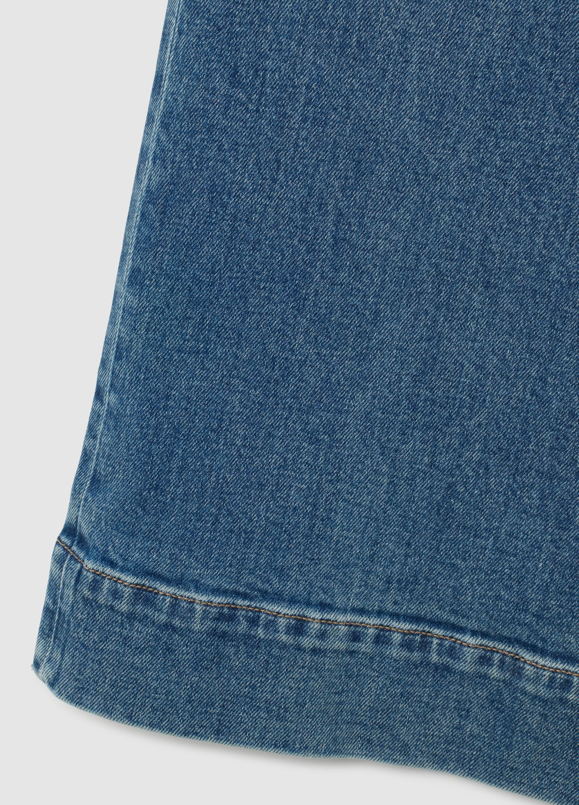 Blue stretchy denim wide leg trousers