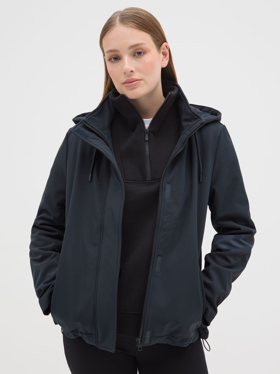 Giubbotto con cappuccio blu regular fit e zip_1