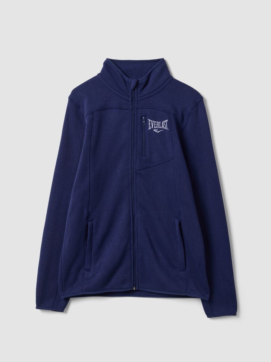 Blue full-zip sweatshirt with high neck and logo_0