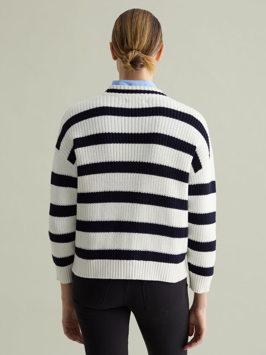 Striped knit cardigan with V neck_3