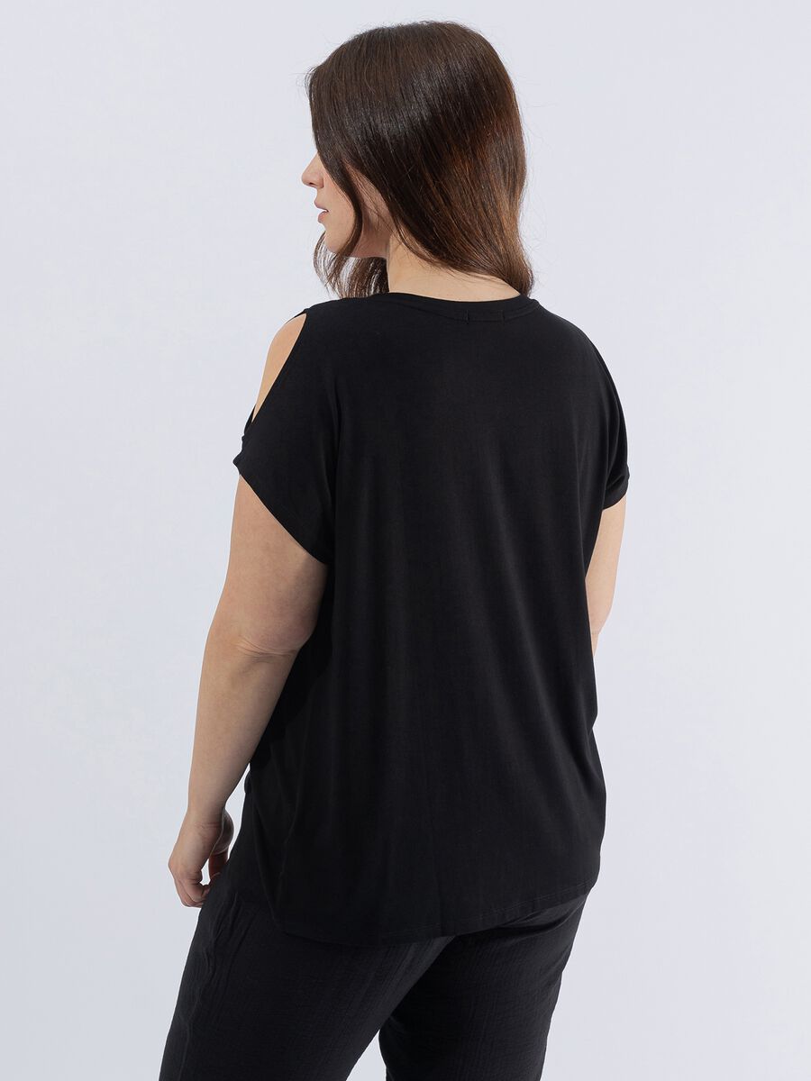 Curvy T-shirt with multicoloured diamantés_1