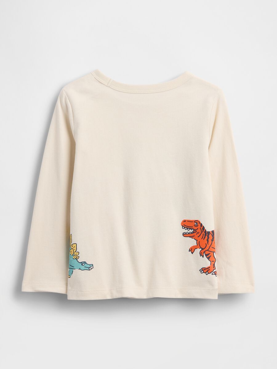 Maglietta beige a maniche lunghe con grafica di dinosauri_1