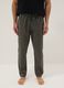 Green relaxed fit pajama trousers in cotton-linen blend_1