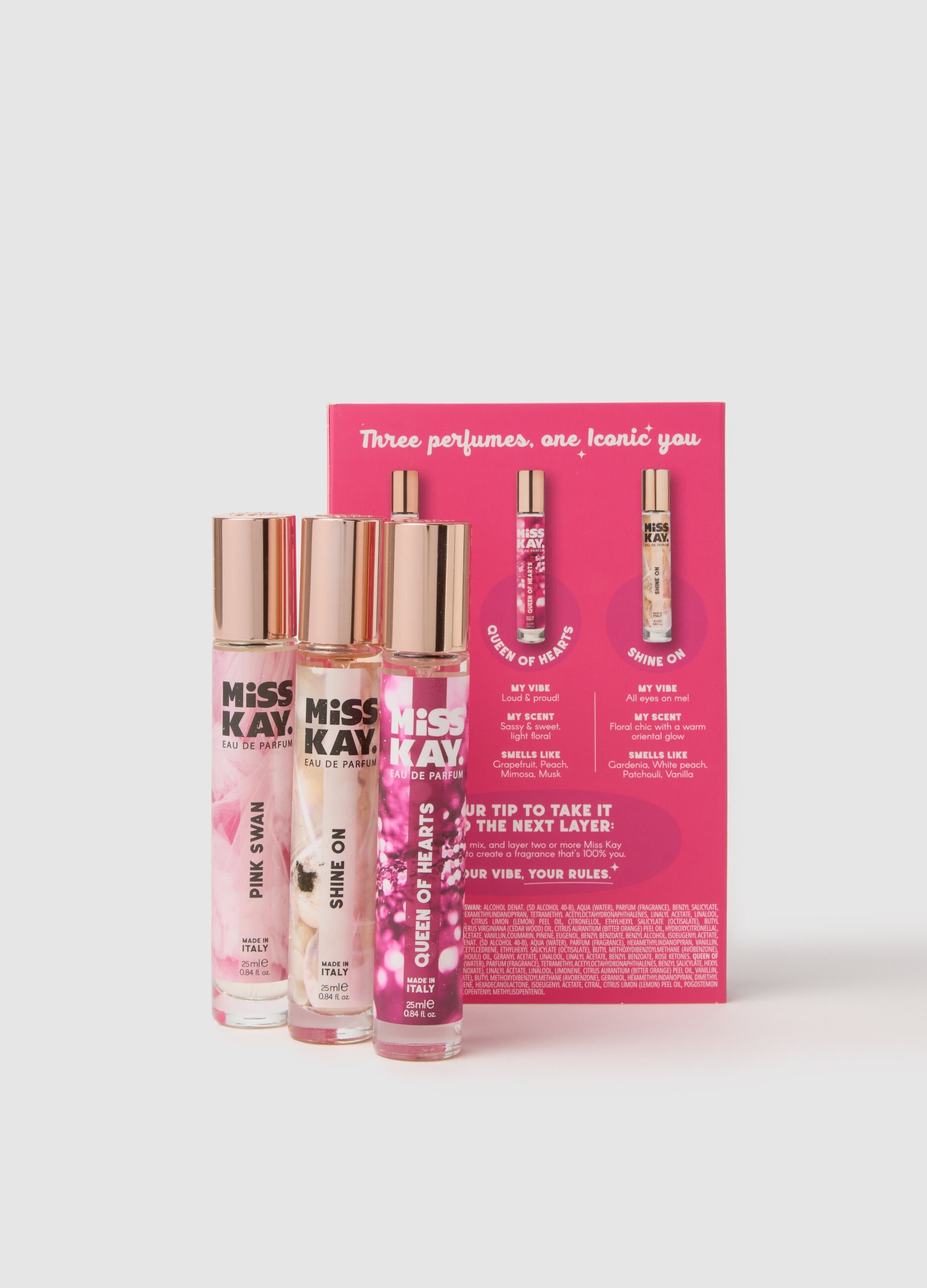  Trio profumi di Miss Kay, Pink Swan, Shine on e Queen of hearts