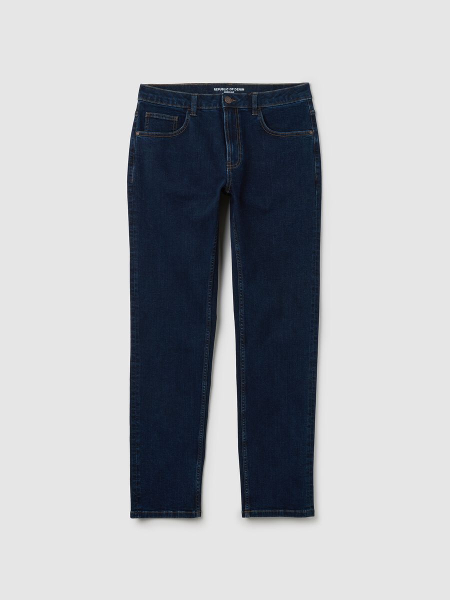 Men's blue denim regular fit jeans_4