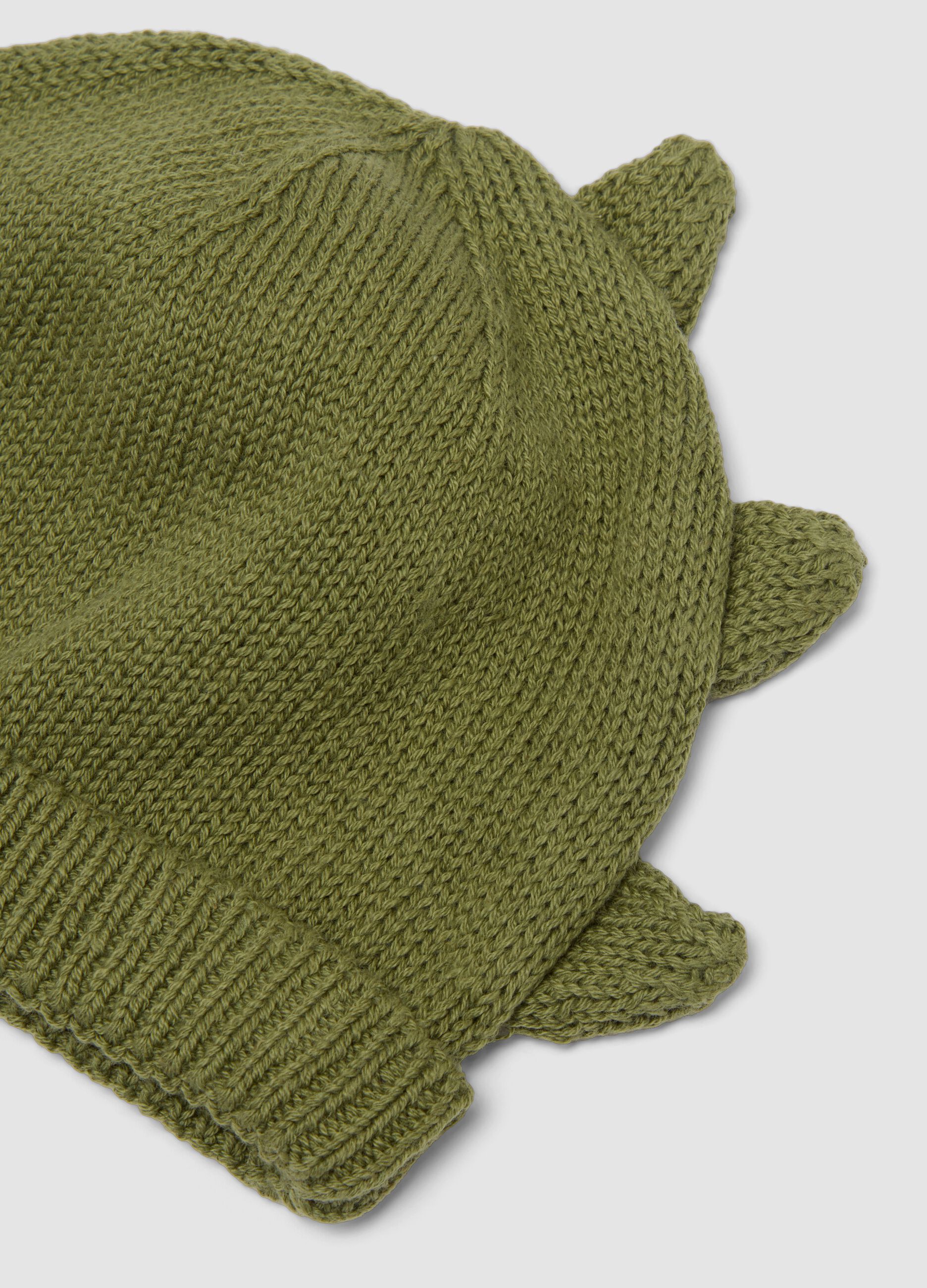 Green pure cotton knitted hat with turn-up brim
