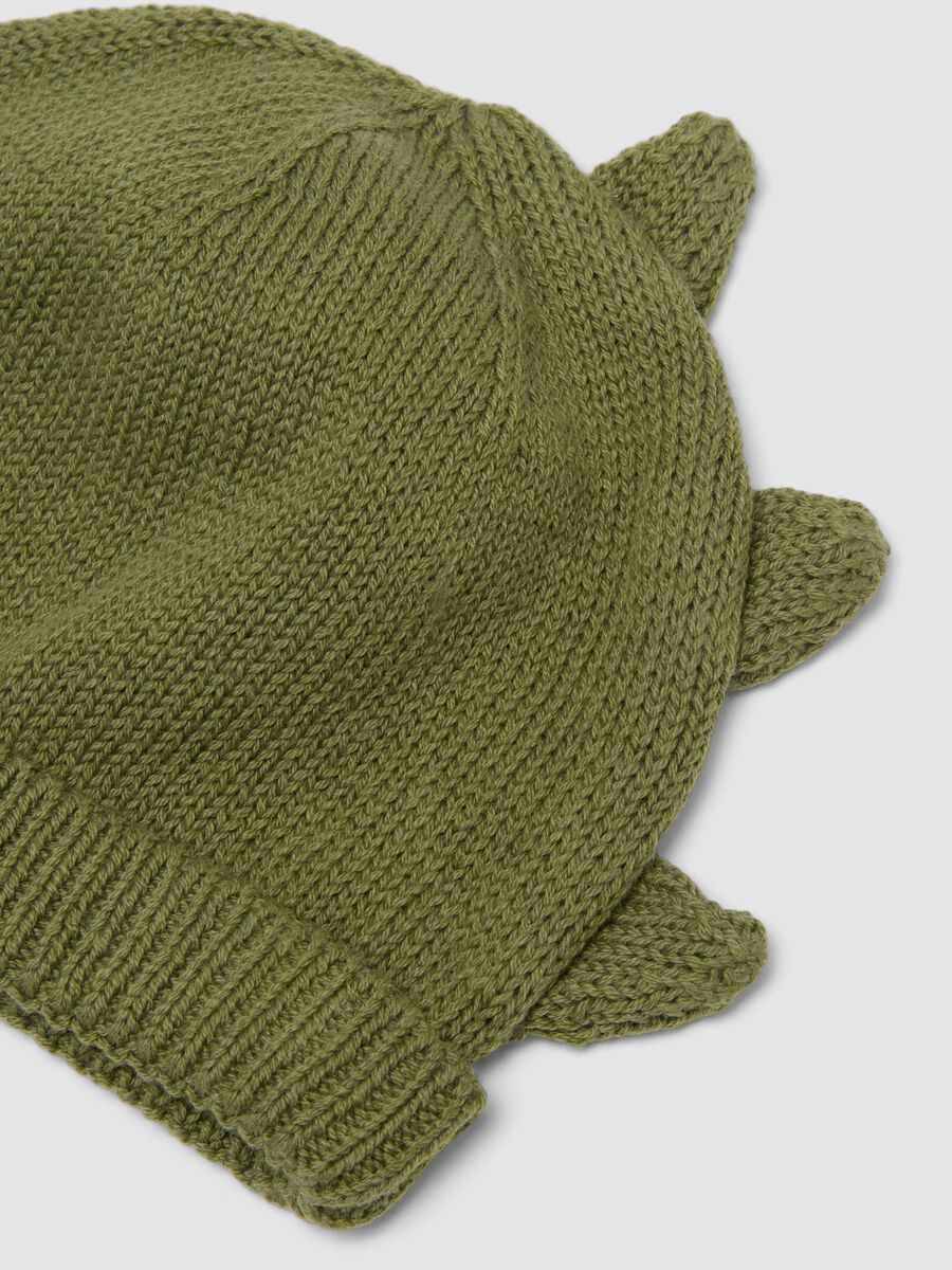 Cappello verde in puro cotone a maglia con risvolto_1