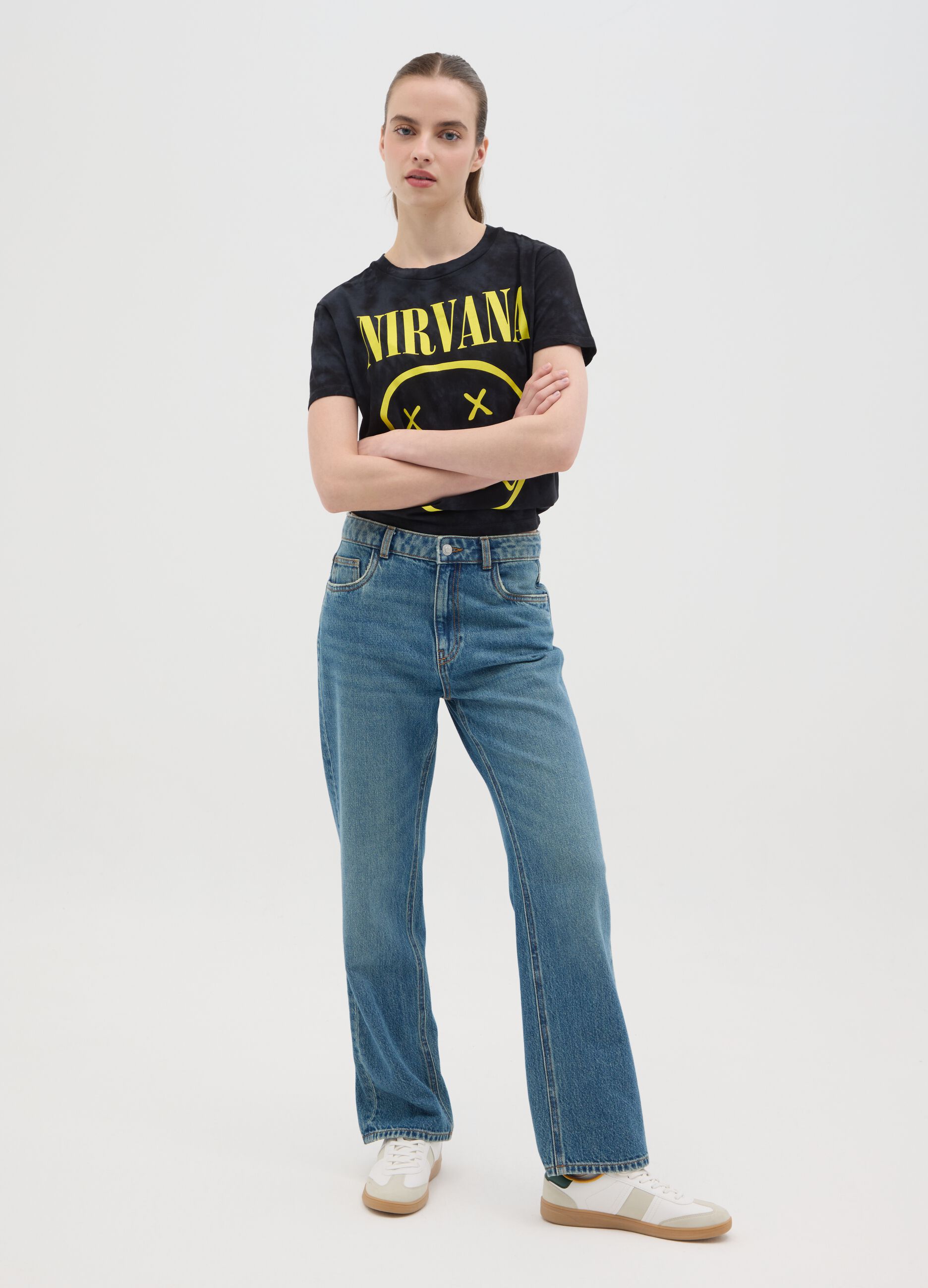 Black boxy-fit T-shirt with Nirvana print