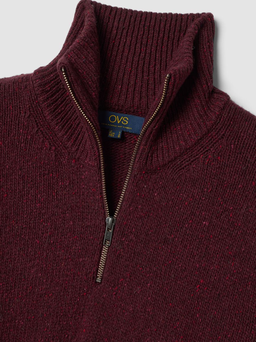 Maglia rossa Half zip in misto cotone e lana_1