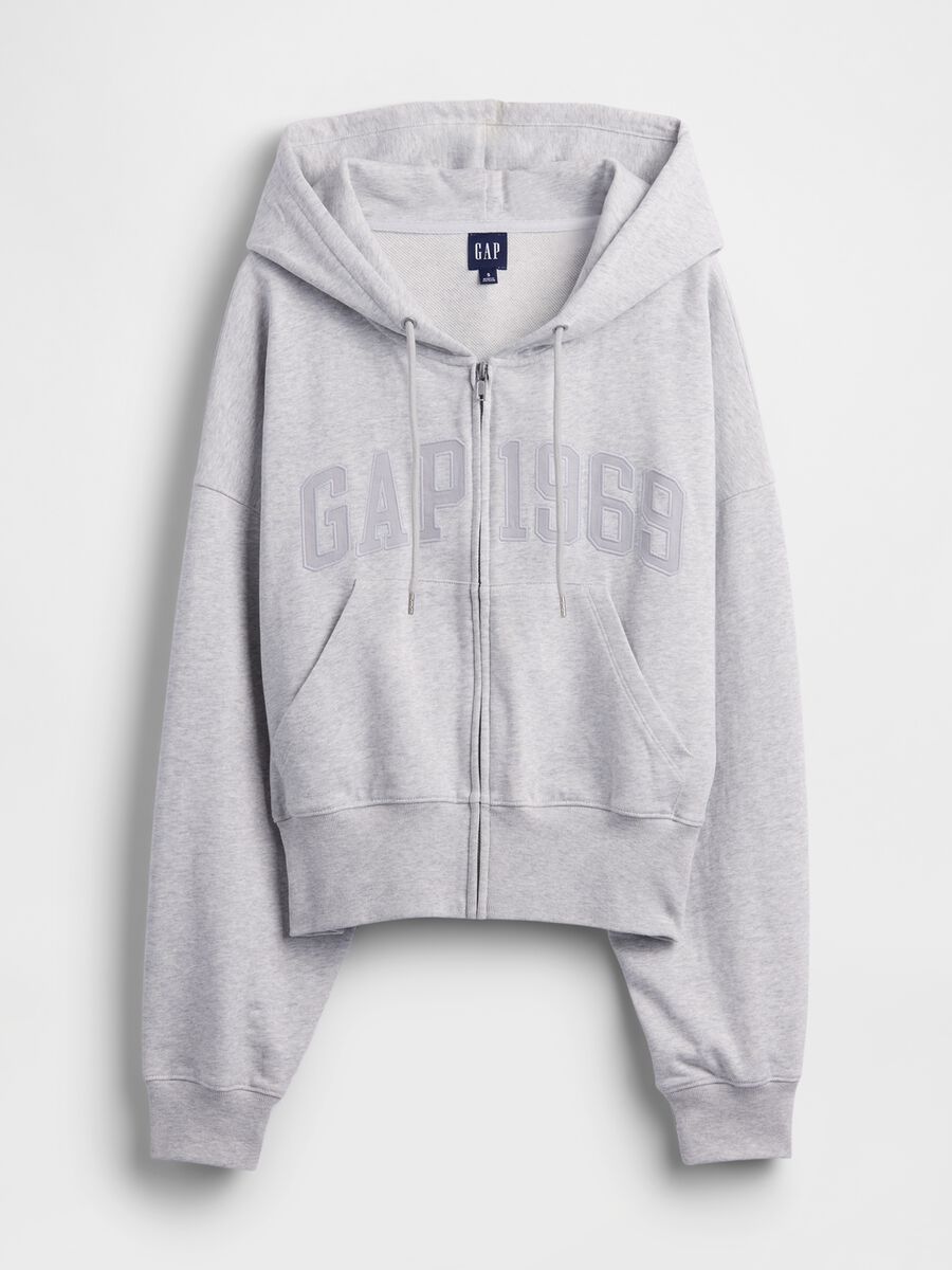 Regular fit grey cotton blend hoodie with zip_4