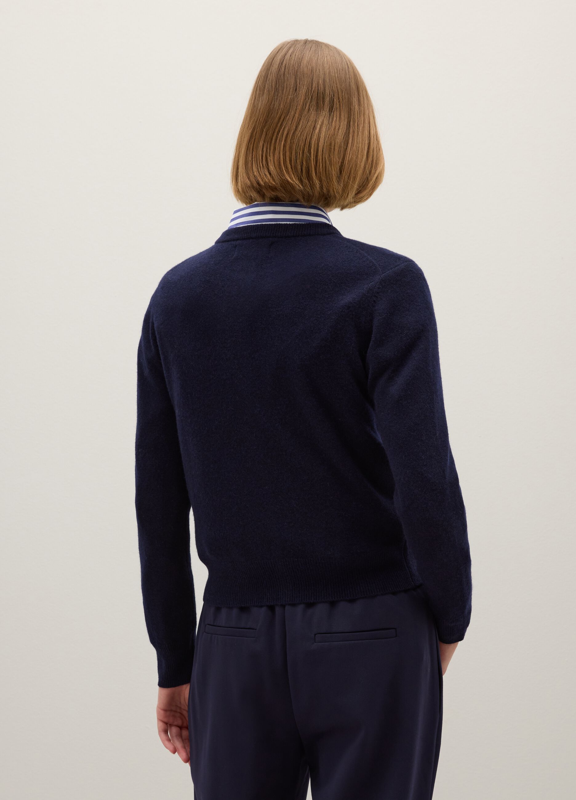 Blue Pure Wool Cardigan Regular Fit