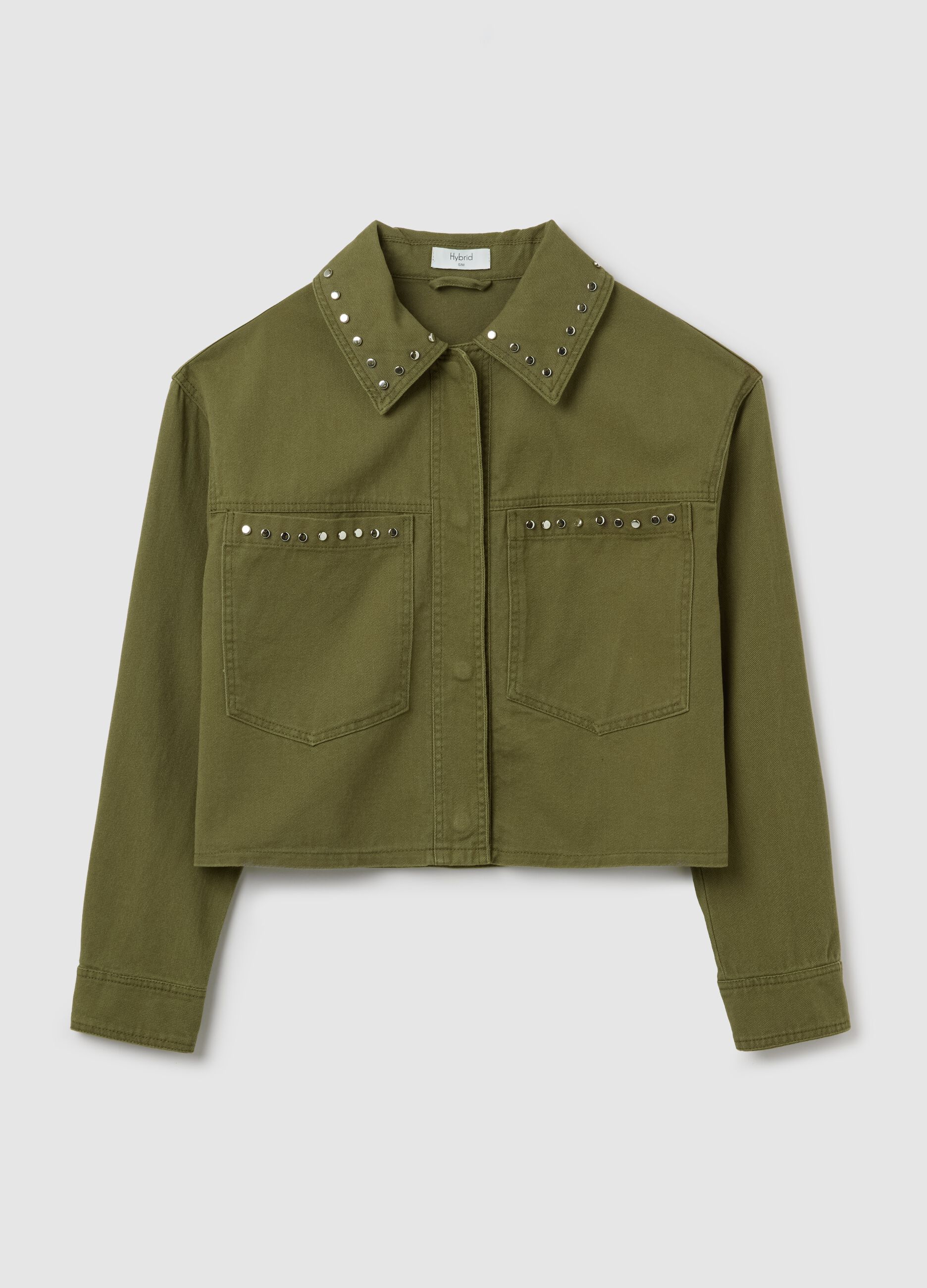 Green jacket in cotton with studs