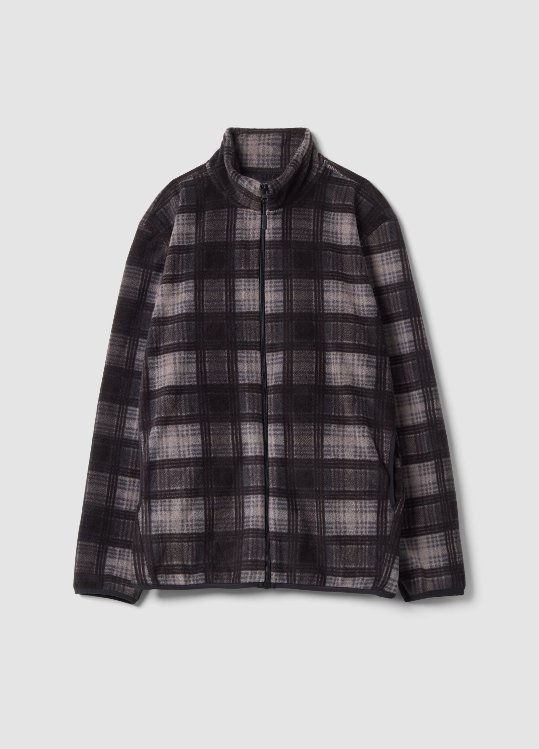Grey checked fleece sweatshirt with fleece collar, regular fit