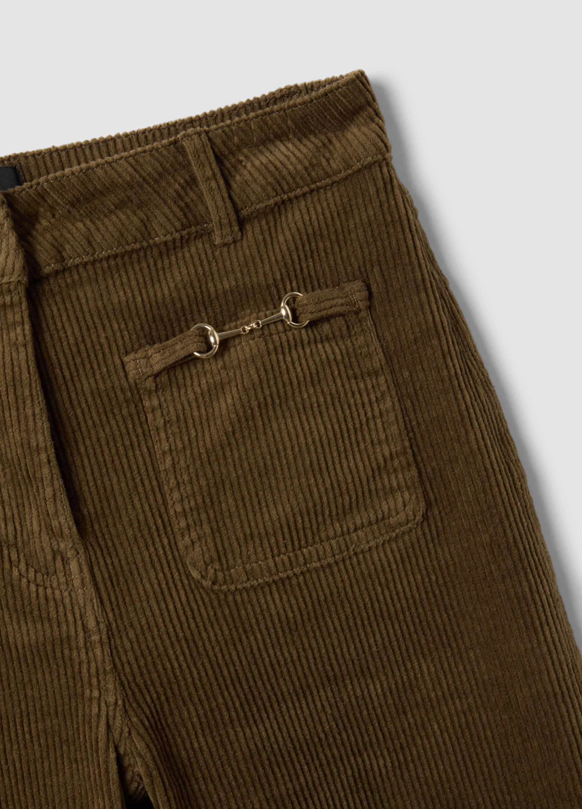 Green flared ribbed stretch-cotton trousers