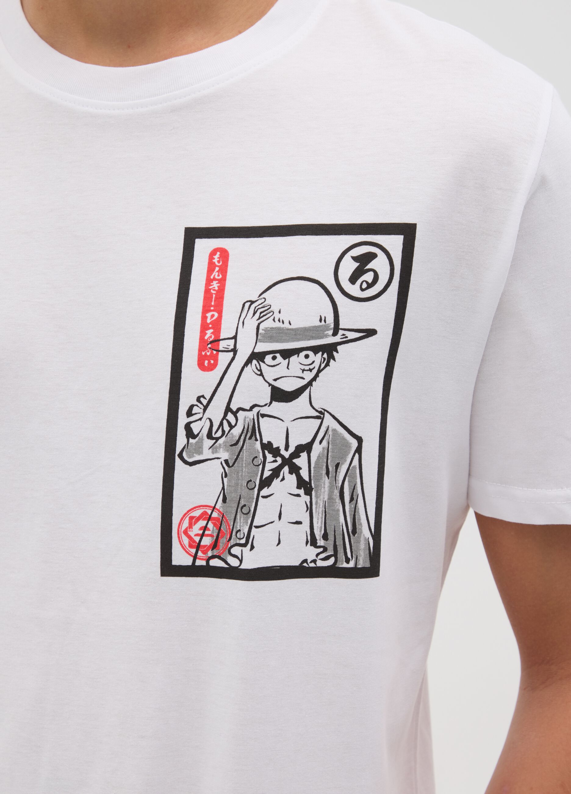 Men's white cotton regular fit T-shirt with black print