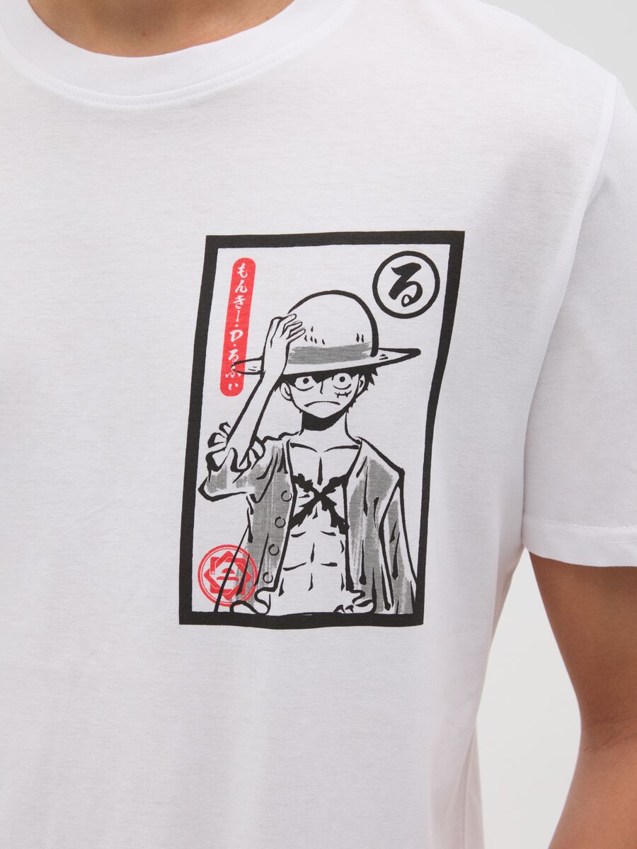 Men's white cotton regular fit T-shirt with black print_2