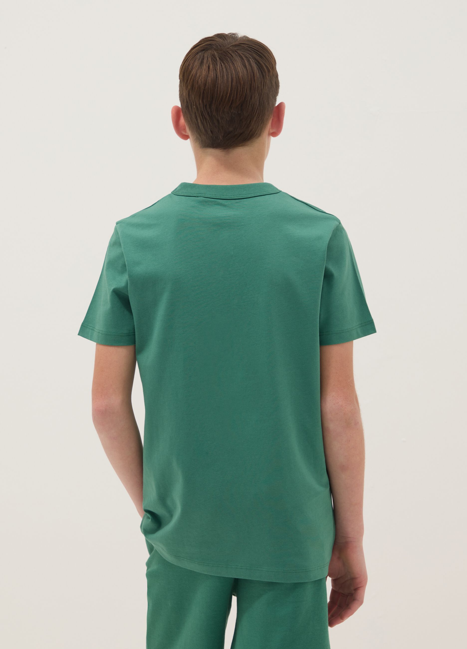 Boys&rsquo; green pure cotton regular-fit T-shirt