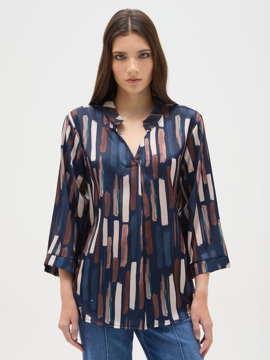 Long-sleeve blouse with multicolour pattern in regular fit_0