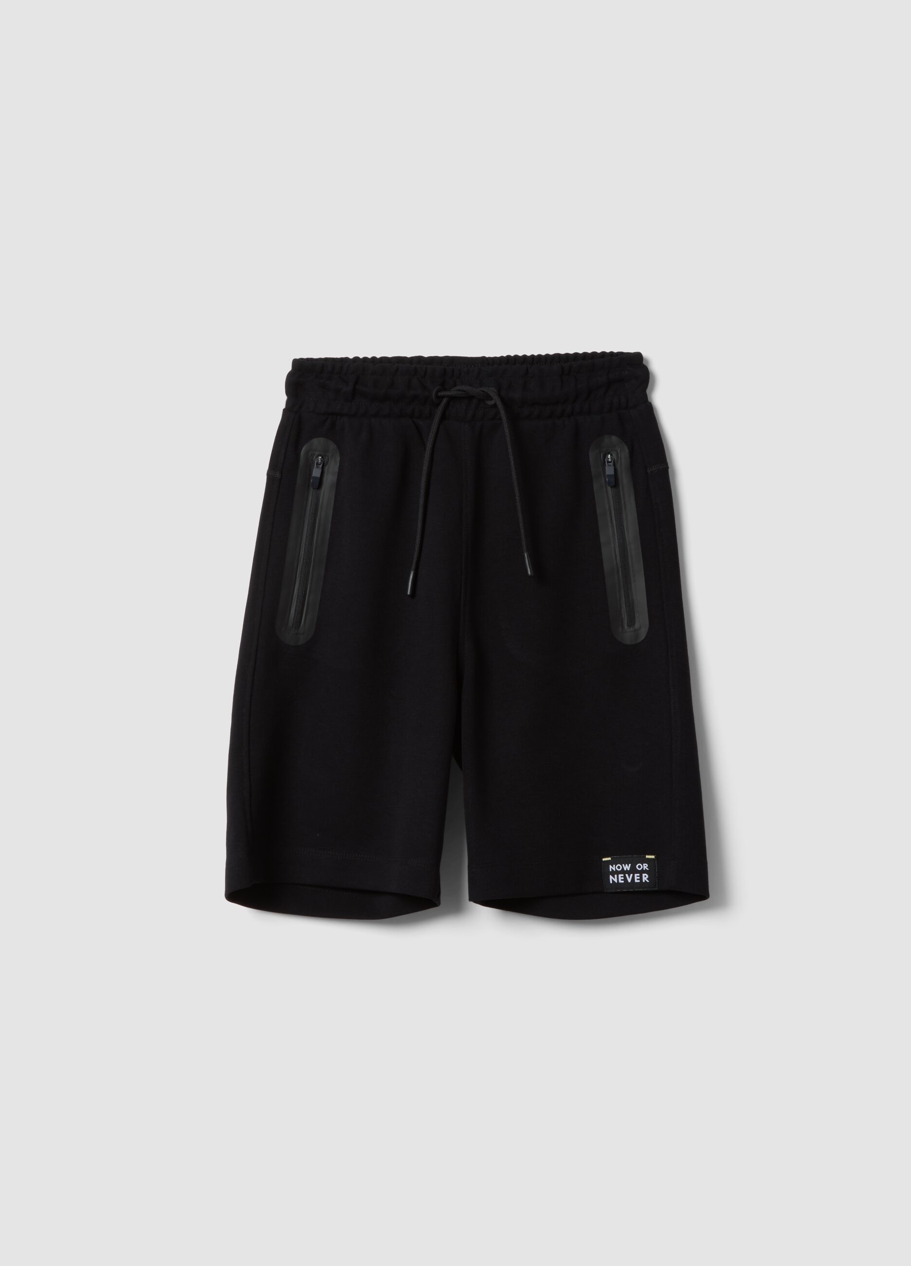 Black cotton-blend shorts with elasticated waist