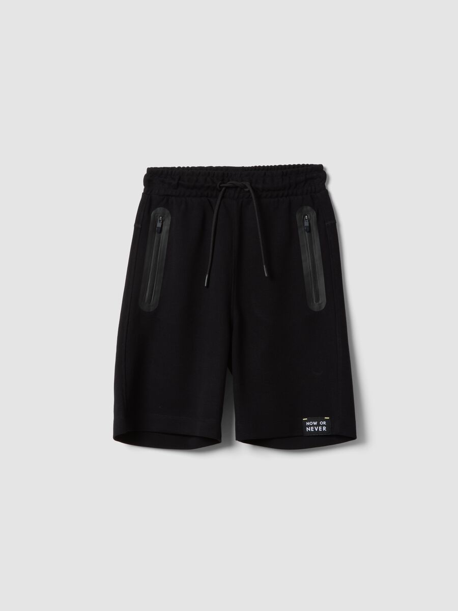 Black cotton-blend shorts with elasticated waist_0