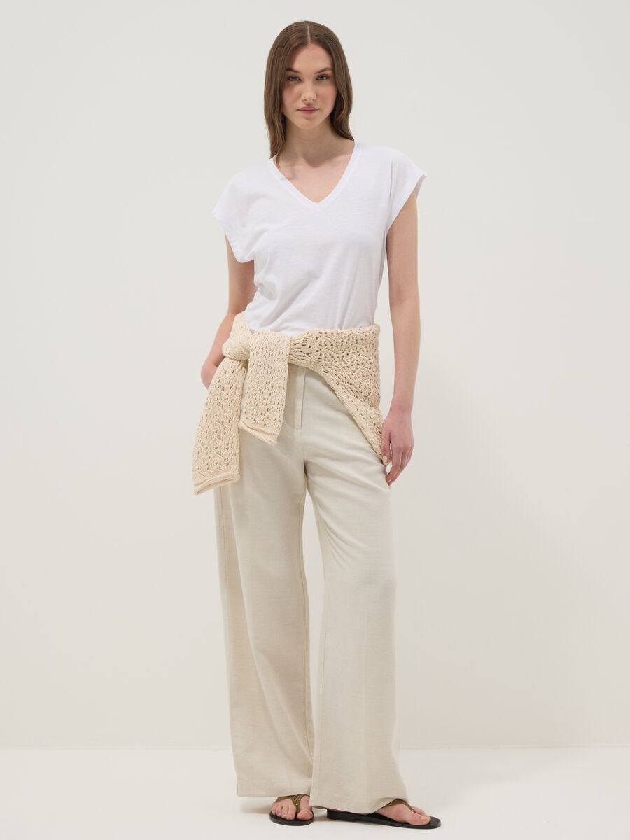 White pure cotton V-neck T-shirt_2