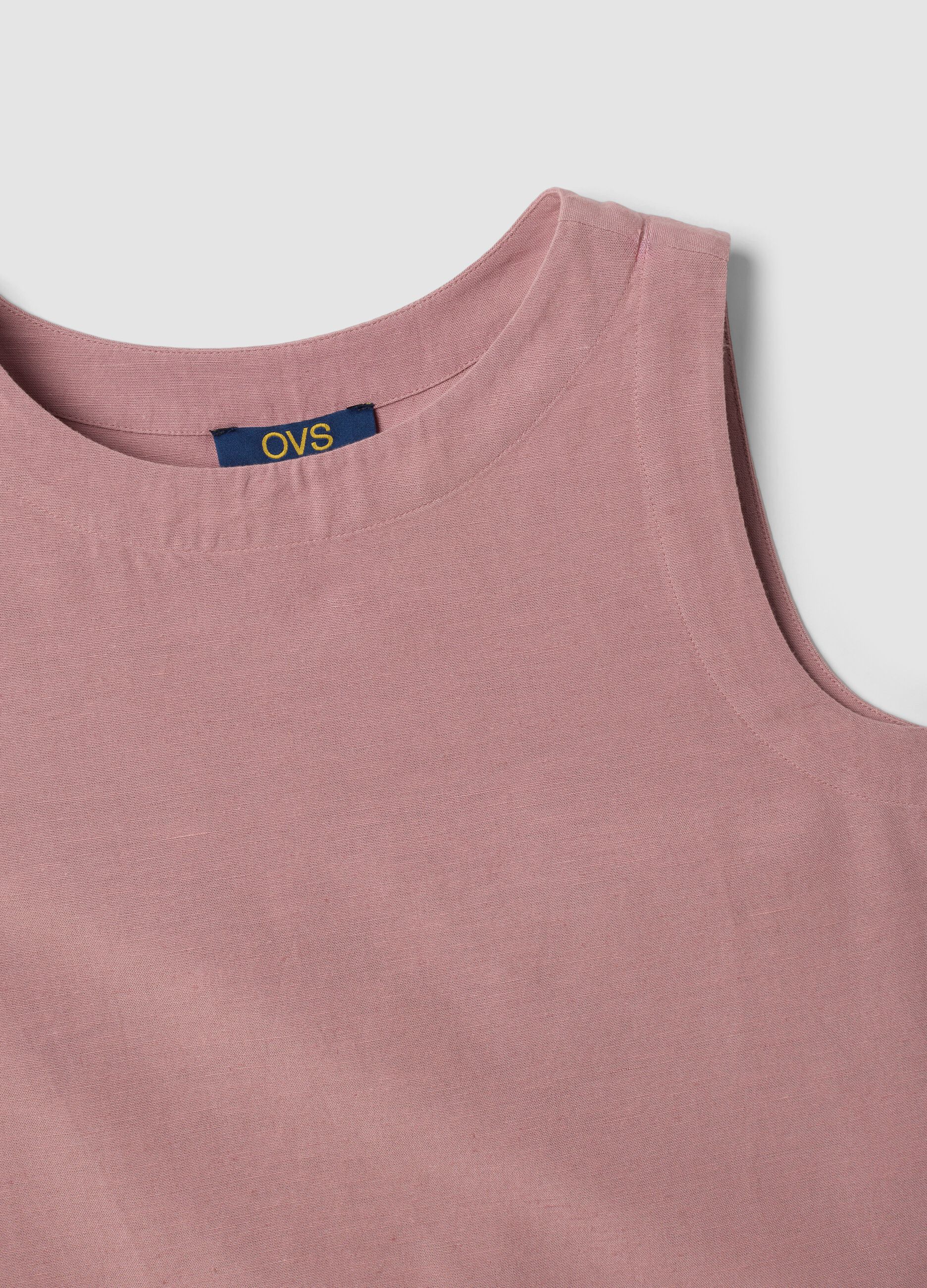 Pink top in viscose, cotton and linen blend, regular fit