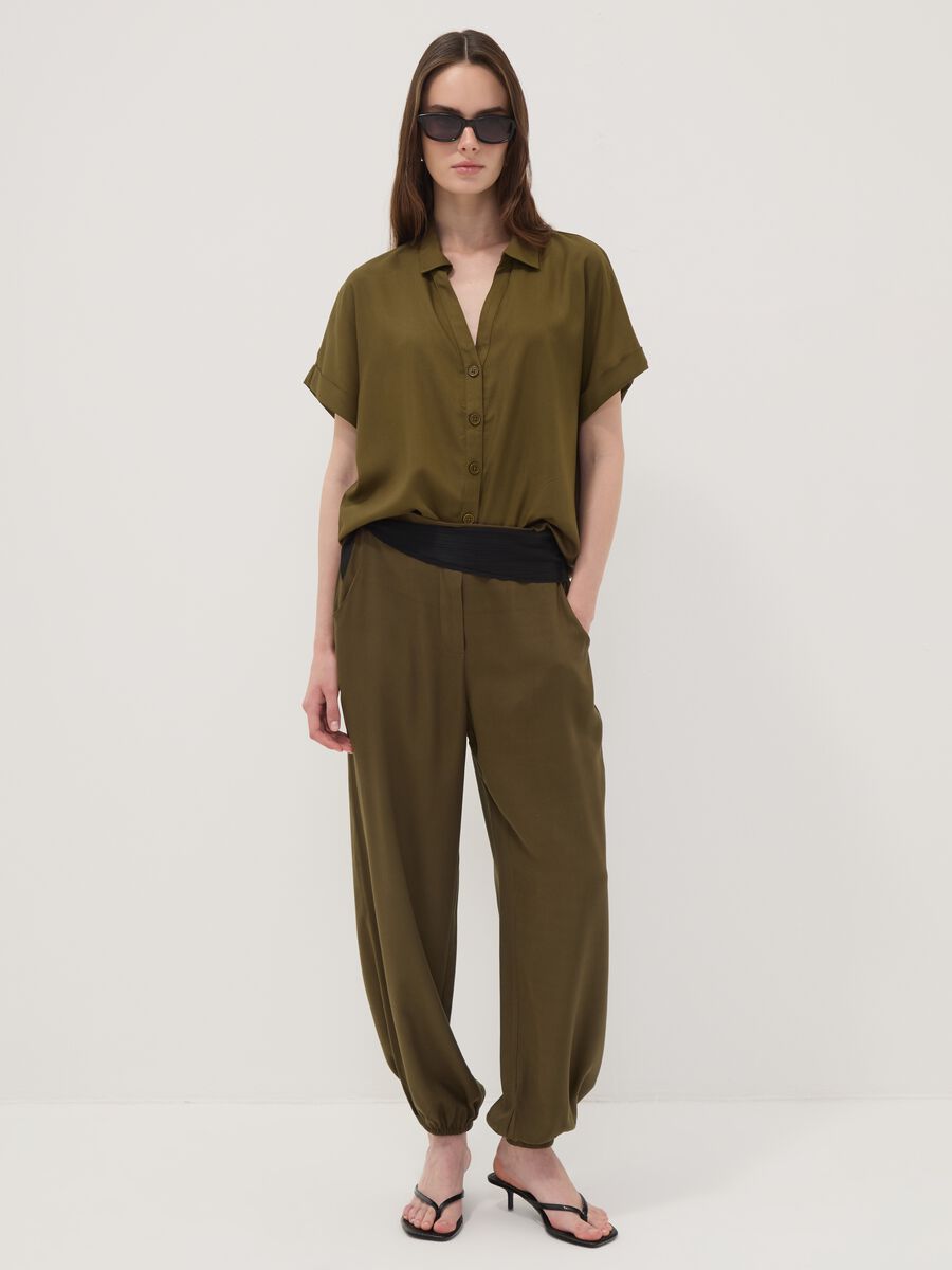 Green pure viscose trousers with elasticated cuffs, regular fit_0