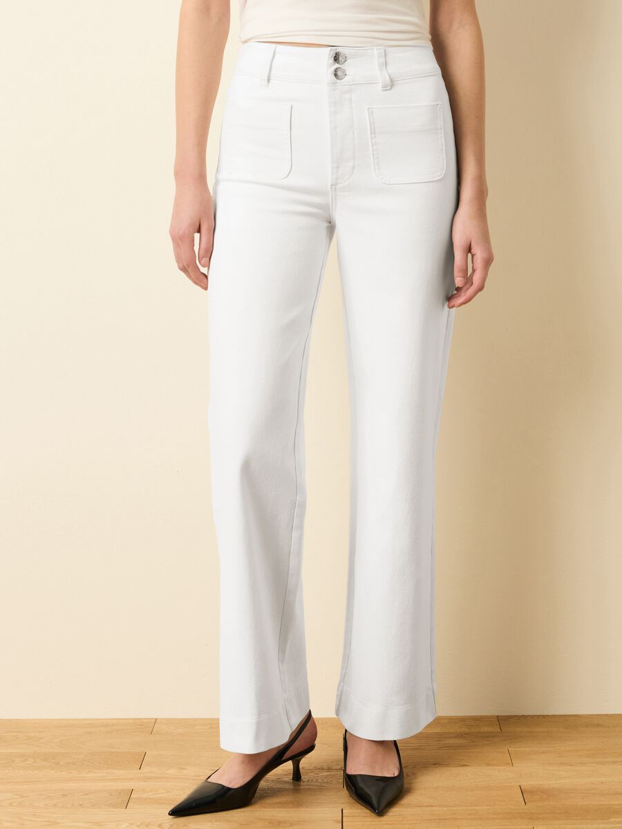 Solid colour bootcut-fit trousers_1