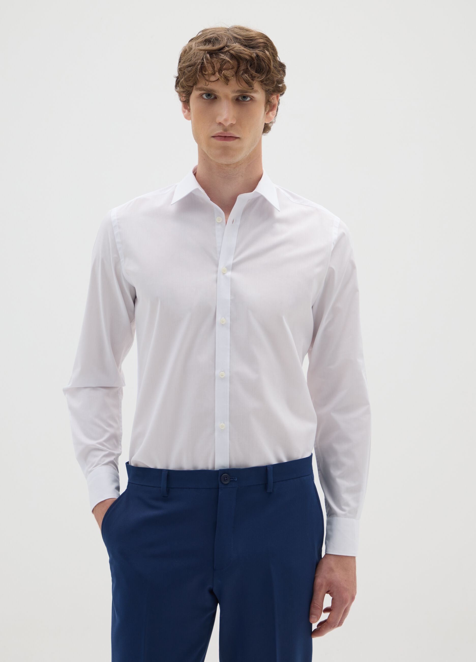 Men's White Cotton Blend Slim Fit Easy Iron Shirt