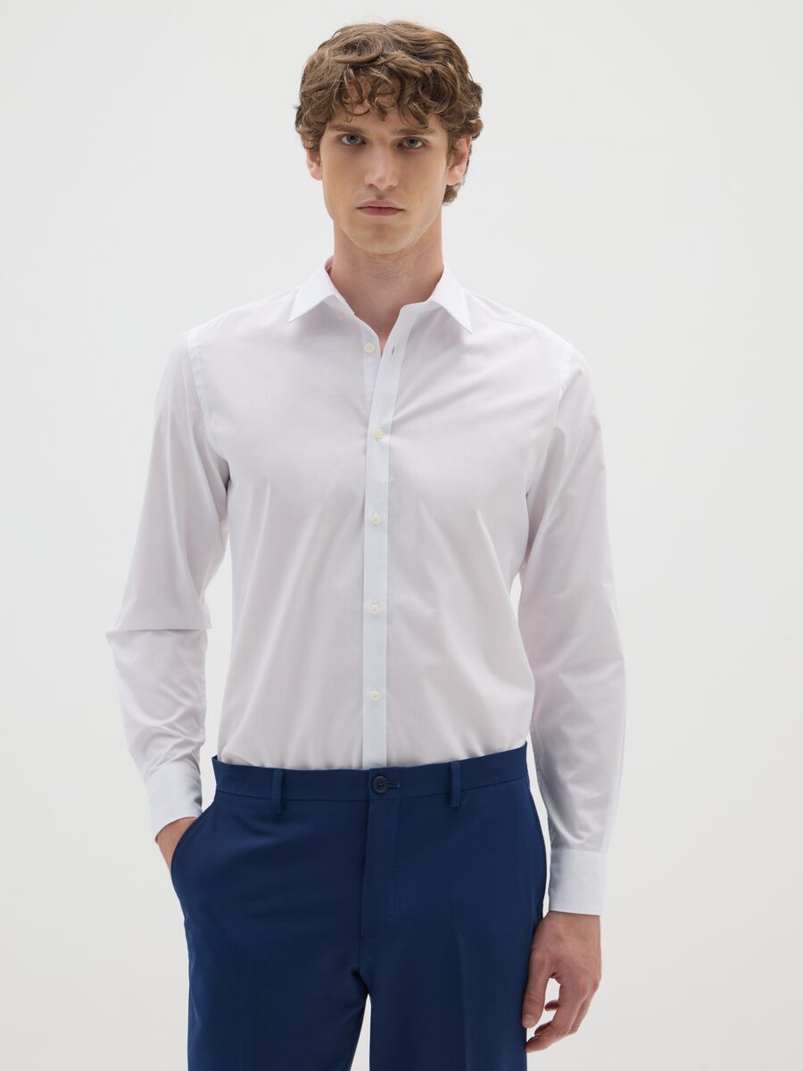 Camicia da uomo bianca in misto cotone slim fit easy iron_0